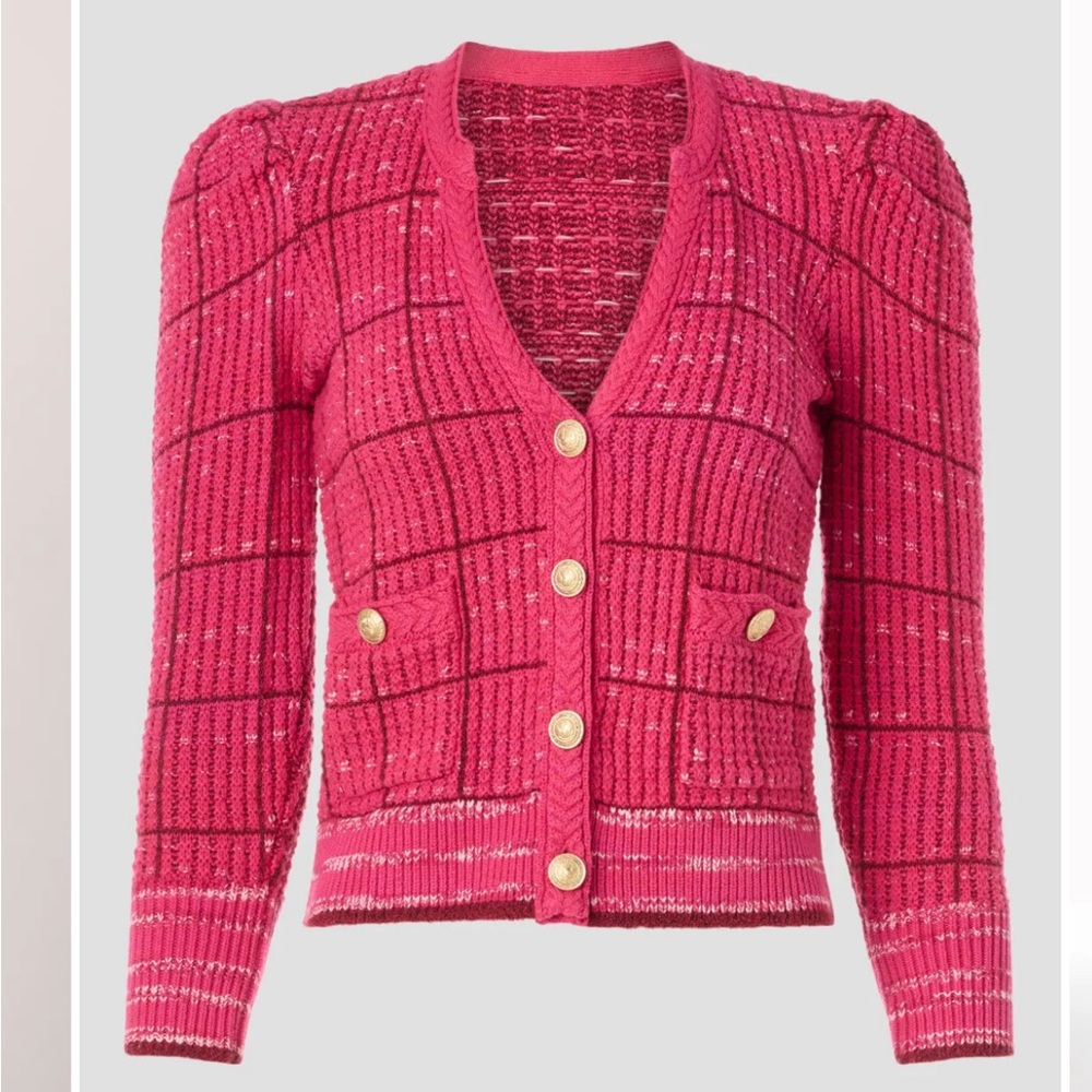 NWT L’AGENCE Pink Knit Cardigan with Gold Buttons